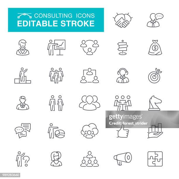 сonsulting editable stroke icons - puzzle stock illustrations