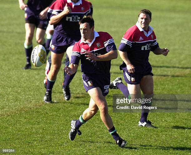 Mark Taylor, centre of the British Lions in action during a training session held at Bruce Stadium in Canberra, Australia. +++Digital Iamge+++...