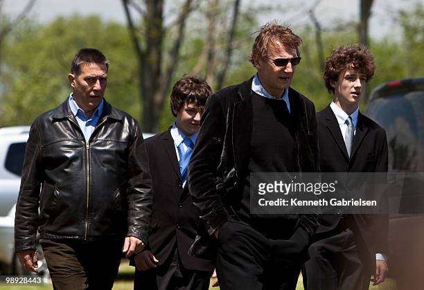 Liam Neeson attends the funeral services for actress Lynn Redgrave at St. Peter's Cemetery on May 8, 2010 in Lithgow, New York.