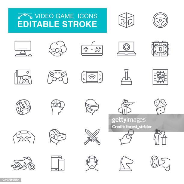 videospiel editierbare schlaganfall icons - synthie pop stock-grafiken, -clipart, -cartoons und -symbole