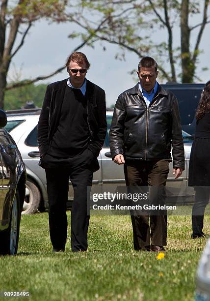 Liam Neeson attends the funeral services for actress Lynn Redgrave at St. Peter's Cemetery on May 8, 2010 in Lithgow, New York.