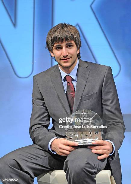 Ricky Rubio, #9 of Regal FC Barcelona, Rising Star 2009-2010, poses with the Trophy during the Euroleague Basketball 2009-2010 Season Awards Ceremony...