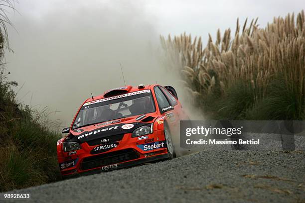 Henning Solberg of Norway and co-driver Ilka Minor of Austria drive their Stobart Ford Focus during Leg2 of the WRC Rally of New Zealand on May 8,...
