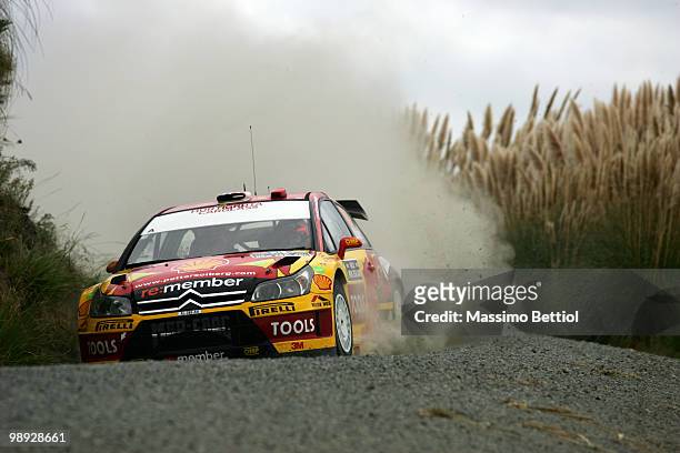 Petter Solberg of Norway and co-driver Phil Mills of Great Britain drive their Citroen C4 during Leg2 of the WRC Rally of New Zealand on May 8, 2010...