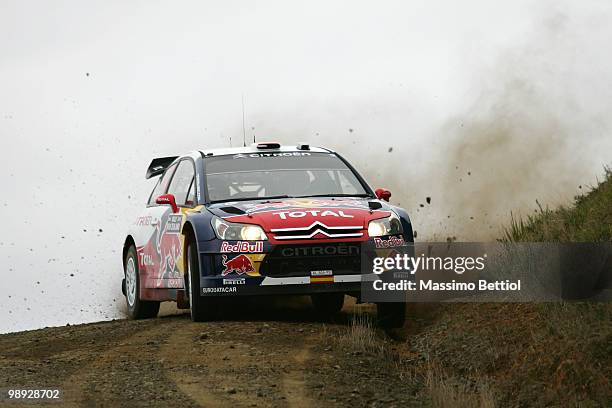 Daniel Sordo of Spain and co-driver Marc Marti of Spain drive their Citroen C4 Total during Leg2 of the WRC Rally of New Zealand on May 8, 2010 in...