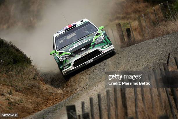 Matthew Wilson of Great Britain and co-driver Scott Martin of Great Britain drive their Stobart Ford Focus during Leg2 of the WRC Rally of New...