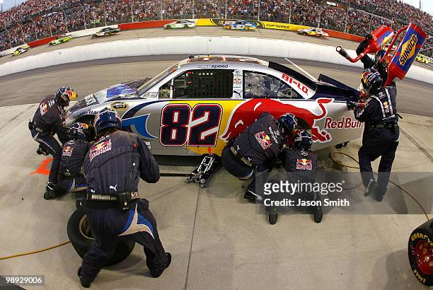 Scott Speed, driver of the Red Bull Toyota, pits during the NASCAR Sprint Cup series SHOWTIME Southern 500 at Darlington Raceway on May 8, 2010 in...