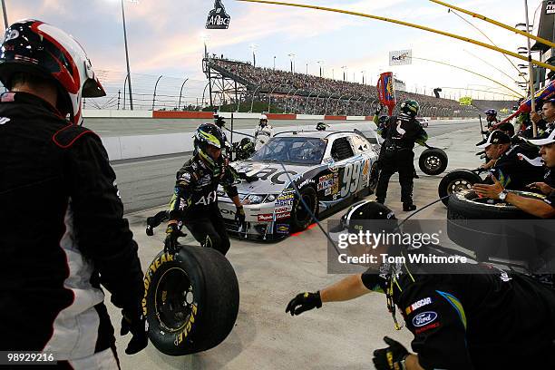 Carl Edwards, driver of the Aflac Ford, pits during the NASCAR Sprint Cup series SHOWTIME Southern 500 at Darlington Raceway on May 8, 2010 in...