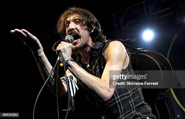 Eugene Hütz of Gogol Bordello performs at Manchester Academy on May 8, 2010 in Manchester, England.