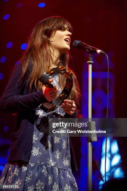 Zooey Deschanel of She & Him performs on stage during day two of All Tomorrow's Parties Festival at Butlins Holiday Centre on May 8, 2010 in...