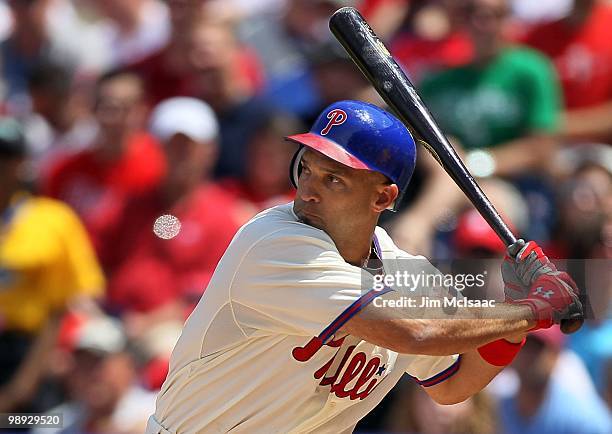 Raul Ibanez of the Philadelphia Phillies bats against the St. Louis Cardinals at Citizens Bank Park on May 6, 2010 in Philadelphia, Pennsylvania.