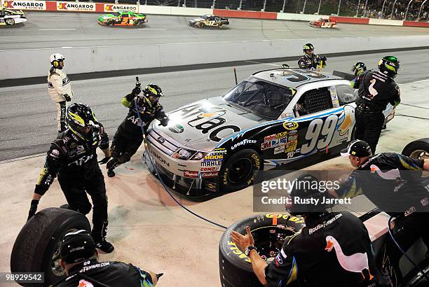 Carl Edwards, driver of the Aflac Ford, pits during the NASCAR Sprint Cup series SHOWTIME Southern 500 at Darlington Raceway on May 8, 2010 in...