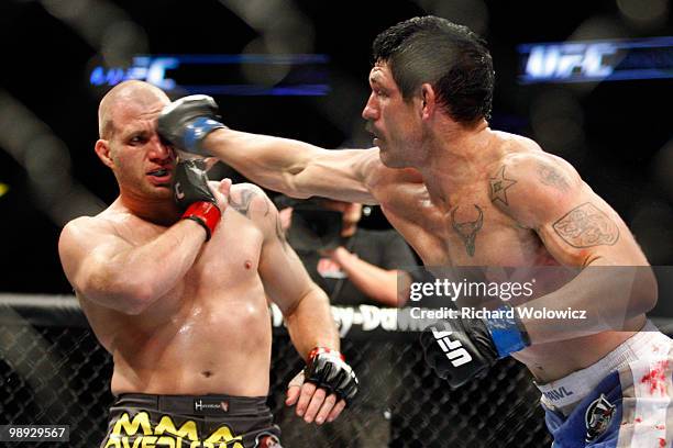 Tom Lawlor punches Joe Doerksen in their middleweight bout at UFC 113 at Bell Centre on May 8, 2010 in Montreal, Quebec, Canada.