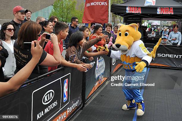 The Denver Nuggets mascot Rocky greets fans during the NBA Nation Mobile Basketball Tour on May 8, 2010 at the ÒCinco De Mayo Festival" in Denver,...