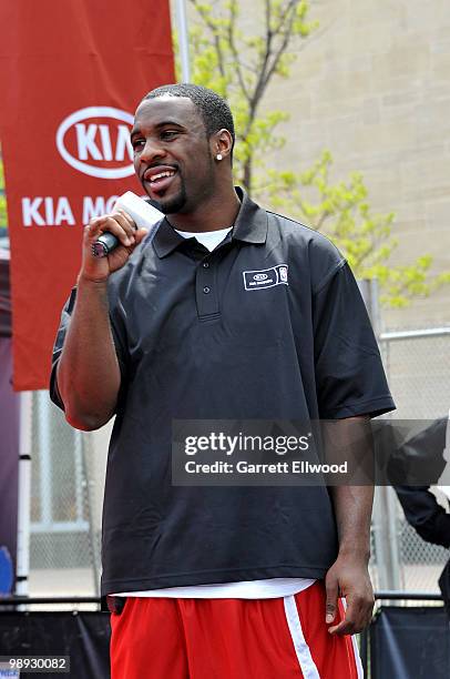 Ty Lawson of the Denver Nuggets talks to fans during the NBA Nation Mobile Basketball Tour on May 8, 2010 at the ÒCinco De Mayo Festival" in Denver,...