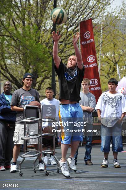 Fan takes part in the NBA Nation Mobile Basketball Tour on May 8, 2010 at the ÒCinco De Mayo Festival" in Denver, Colorado. NOTE TO USER: User...