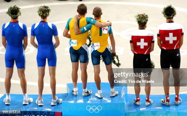 Track Piste Podium, Hayles Rob - Wiggings Bradley Bronze Medal Medaille De Bronze Brons Bronzen Medaille, Brown Graeme - O'Grady Stuart Gold Medal...
