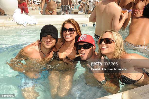 Ryan Cabrera , Mark Patridge and Theani Davis celebrate Audrina Patridge's birthday at Liquid Pool at Aria in CityCenter on May 8, 2010 in Las Vegas,...