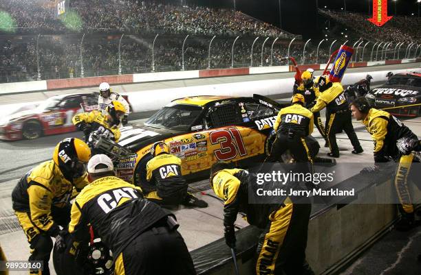 Jeff Burton, driver of the Caterpillar Chevrolet, pits during the NASCAR Sprint Cup series SHOWTIME Southern 500 at Darlington Raceway on May 8, 2010...