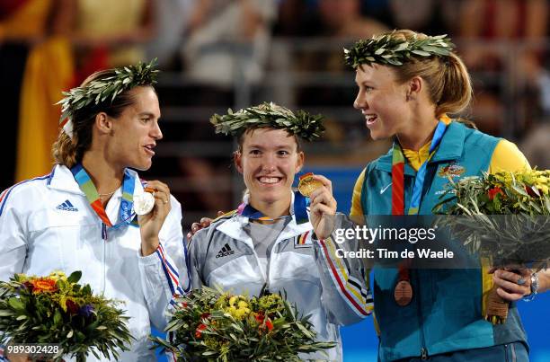 Athens 2004 Olympic Gamespodium, Mauresmo Amelie Silver Medal Medaille D'Argent Zilveren Medaille , Henin - Hardenne Justine Gold Medal Medaille D'Or...