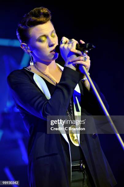 Elly Jackson of La Roux performs on stage at Brixton Academy on May 8, 2010 in London, England.