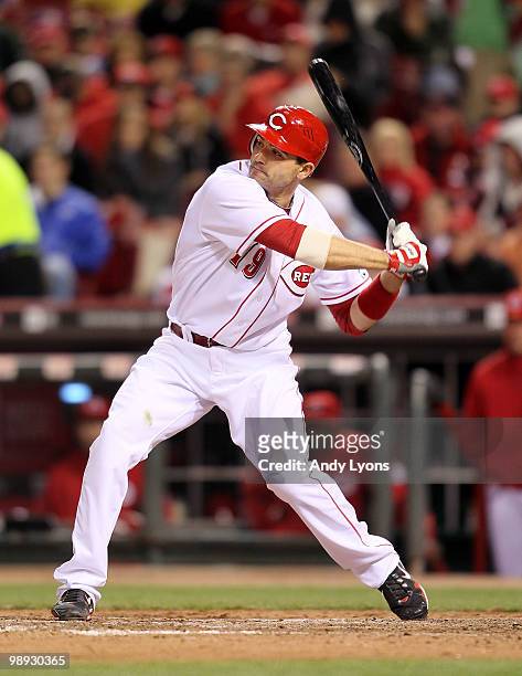 Joey Votto of the Cincinnati Reds is pictured during the game against the Chicago Cubs at Great American Ball Park on May 8, 2010 in Cincinnati,...