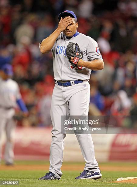 Carlos Zambrano of the Chicago Cubs is pictured after giving up a hit in the 7th inning during the game against the Cincinnati Reds at Great American...