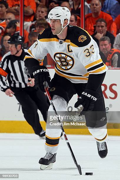 Zdeno Chara of the Boston Bruins skates against the Philadelphia Flyers in Game Three of the Eastern Conference Semifinals during the 2010 NHL...
