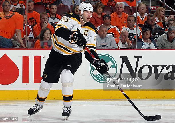 Zdeno Chara of the Boston Bruins skates against the Philadelphia Flyers in Game Three of the Eastern Conference Semifinals during the 2010 NHL...