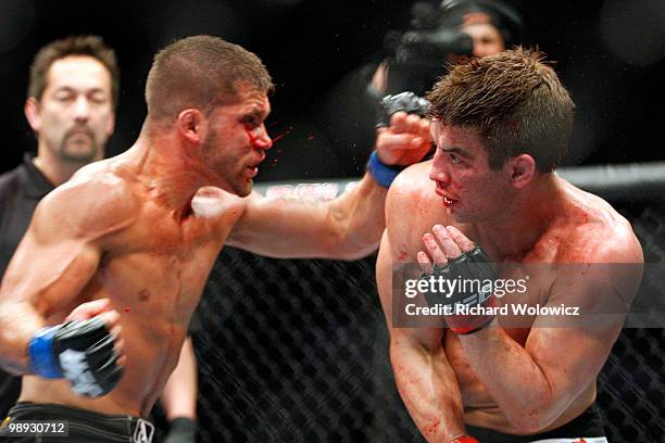 Jeremy Stephens punches Sam Stout in their lightweight "swing" bout at UFC 113 at Bell Centre on May 8, 2010 in Montreal, Quebec, Canada. Jeremy...