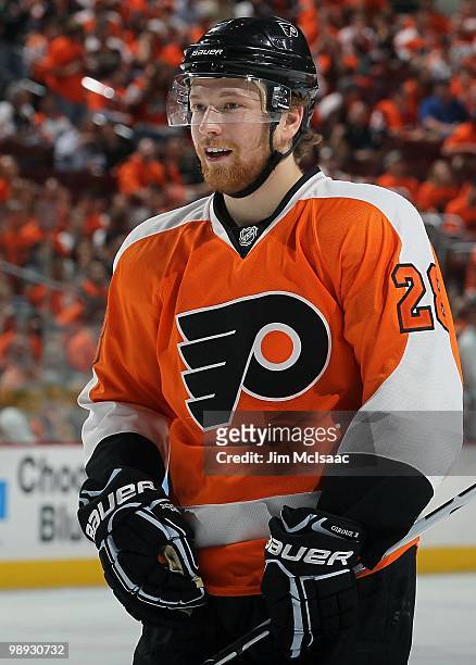 Claude Giroux of the Philadelphia Flyers skates against the Boston Bruins in Game Three of the Eastern Conference Semifinals during the 2010 NHL...
