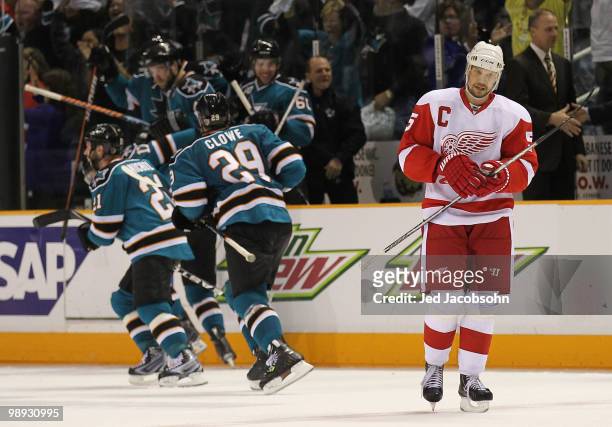 Nicklas Lidstrom of the Detroit Red Wings skates off the ice after losing to the San Jose Sharks in Game Five of the Western Conference Semifinals...