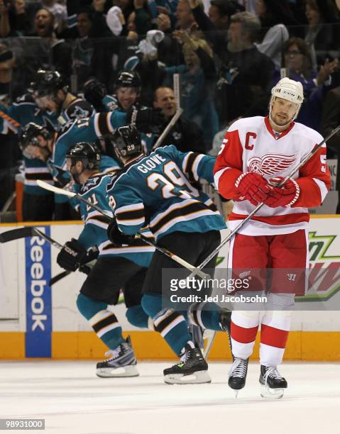 Nicklas Lidstrom of the Detroit Red Wings skates off the ice after losing to the San Jose Sharks in Game Five of the Western Conference Semifinals...