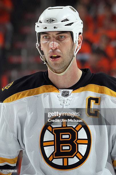 Zdeno Chara of the Boston Bruins skates against the Philadelphia Flyers in Game Three of the Eastern Conference Semifinals during the 2010 NHL...