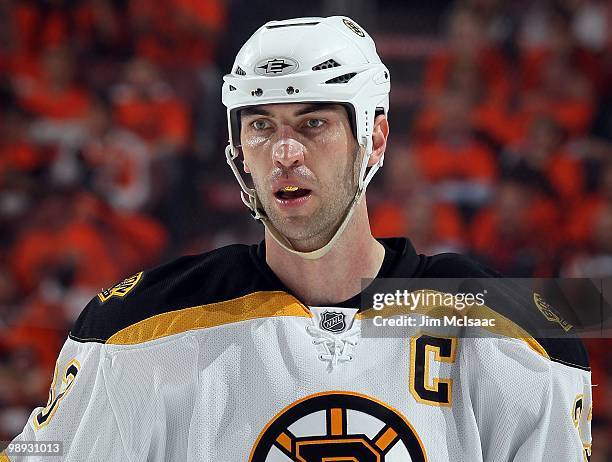 Zdeno Chara of the Boston Bruins skates against the Philadelphia Flyers in Game Three of the Eastern Conference Semifinals during the 2010 NHL...