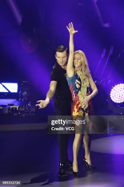 Canadian singer Celine Dion performs on the stage during 'Celine Dion Live 2018 in Macao' concert at the Venetian Macao’s Cotai Arena on June 29,...