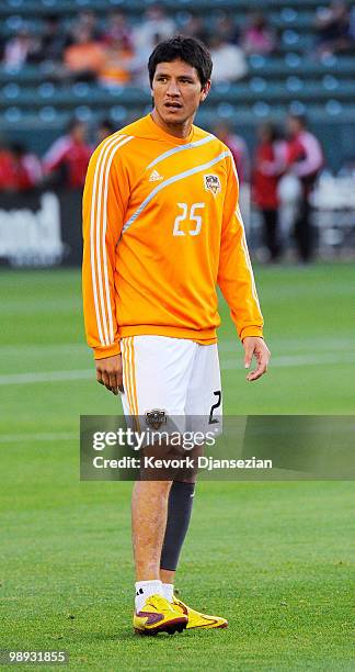 Forward Brian Ching of Houston Dynamo during warm up prior to the start of the MLS soccer match against Chivas USA on May 8, 2010 at the Home Depot...