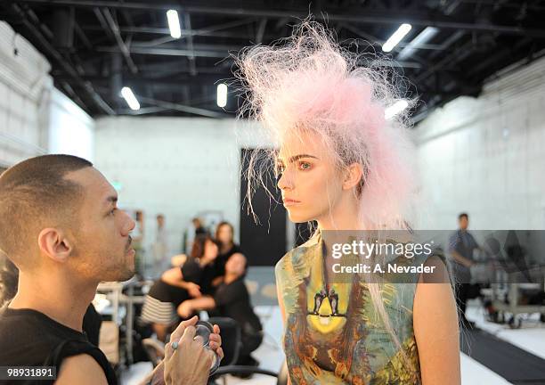 Model backstage at the 2nd Annual Genlux Britweek Designer Of The Year Fashion Awards And Show at Smashbox West Hollywood on May 8, 2010 in West...