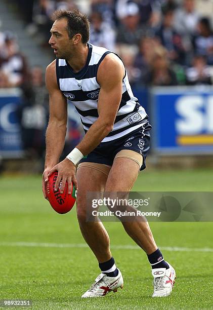 James Podsiadly of the Cats kicks during the round seven AFL match between the Geelong Cats and the Sydney Swans at Skilled Stadium on May 9, 2010 in...