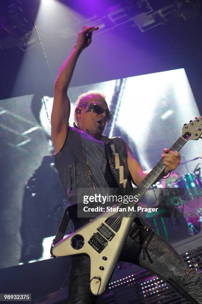Rudolf Schenker of Scorpions performs on stage at Olympiahalle on May 8, 2010 in Munich, Germany.