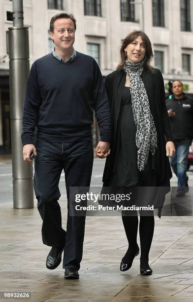 Conservative Party leader David Cameron and his wife Samantha walk to church in Kensington on May 9, 2010 in London, England. With all the election...