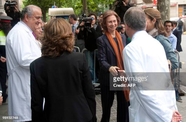 Spanish Queen Sofia arrives at the public hospital in Barcelona on May 9, 2010 to visit her husband Spain's King Juan Carlos I. Spain's King Juan...