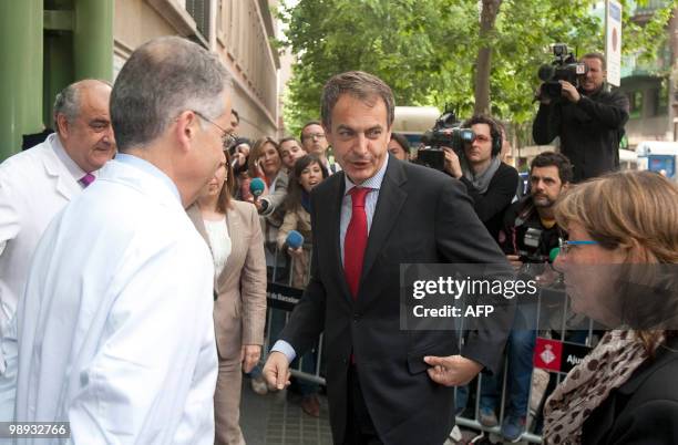 Spanish Prime Minister Luis Rodriguez Zapatero arrives at the public hospital in Barcelona on May 09, 2010 to visit Spain's King Juan Carlos I....