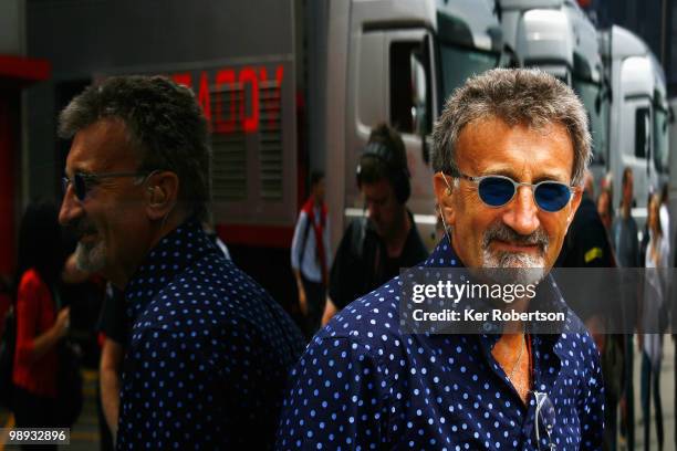 Commentator and former F1 team boss Eddie Jordan is seen in the paddock before the Spanish Formula One Grand Prix at the Circuit de Catalunya on May...