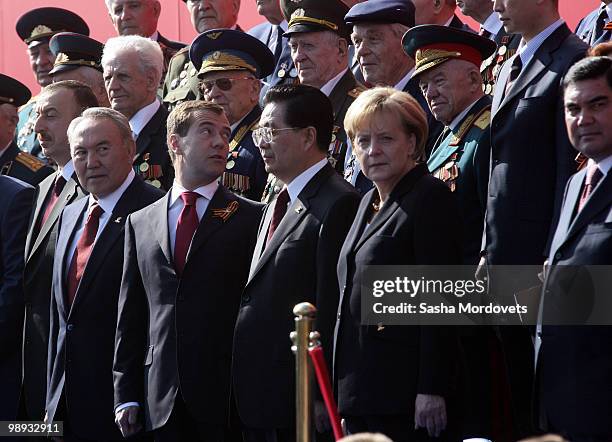 Kazakhstan President Nursultan Nazarbayev, Russian President Dmitry Medvedev, Chinese President Hu Jintao, German Chancellor Angela Merkel, and...