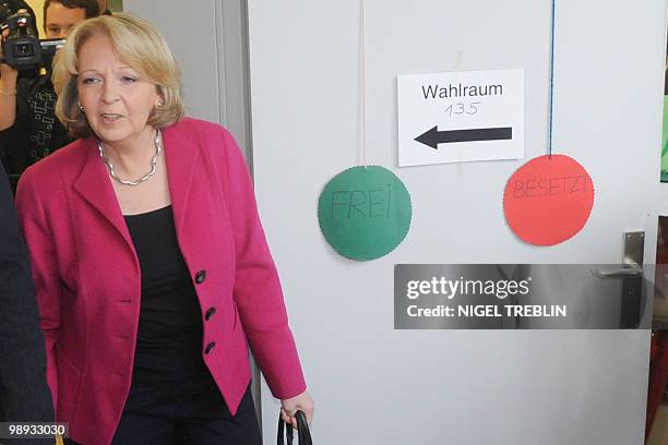 The Social Democrats main candidate Hannelore Kraft arrives at the voting office during regional elections in the western German state of North...