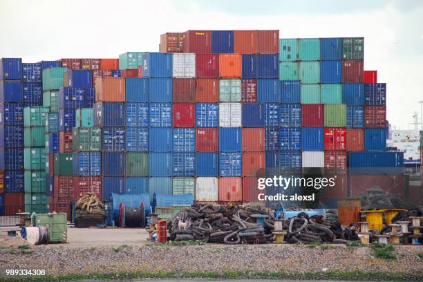 cargo container ship port harbor rotterdam, netherlands - ship harbor stock pictures, royalty-free photos & images