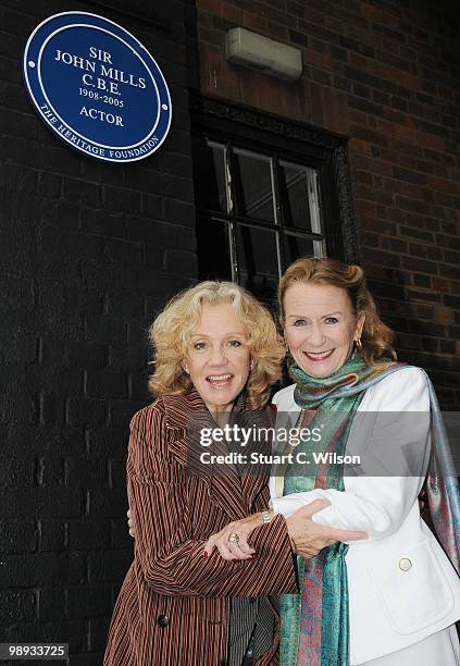 Hayley Mills and Juliet Mills attend a plaque unveiling for their father, the late actor, Sir John Mills at Pinewood Studios on May 9, 2010 in...