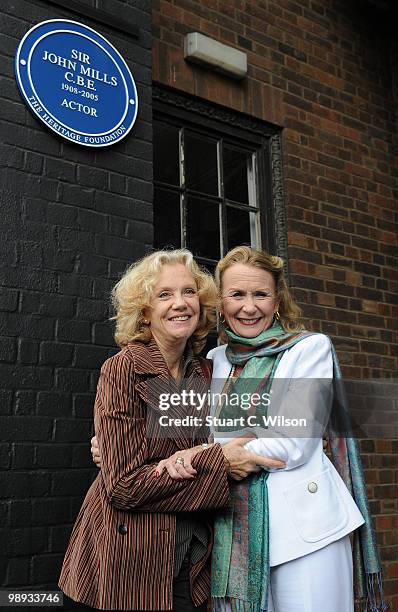 Hayley Mills and Juliet Mills attend a plaque unveiling for their father, the late actor, Sir John Mills at Pinewood Studios on May 9, 2010 in...