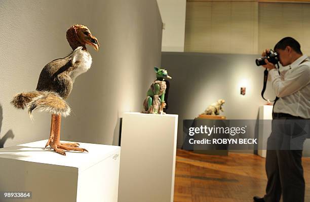 Sculpture by Sarina Brewer called "Turkelaeopteryx ," made of animal skin and taxidermy materials, is on display at the Rogue Taxidermy Show at the...